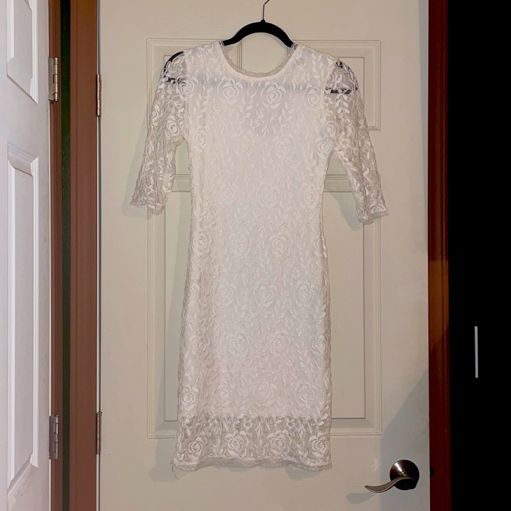 White lace dress with keyhole back